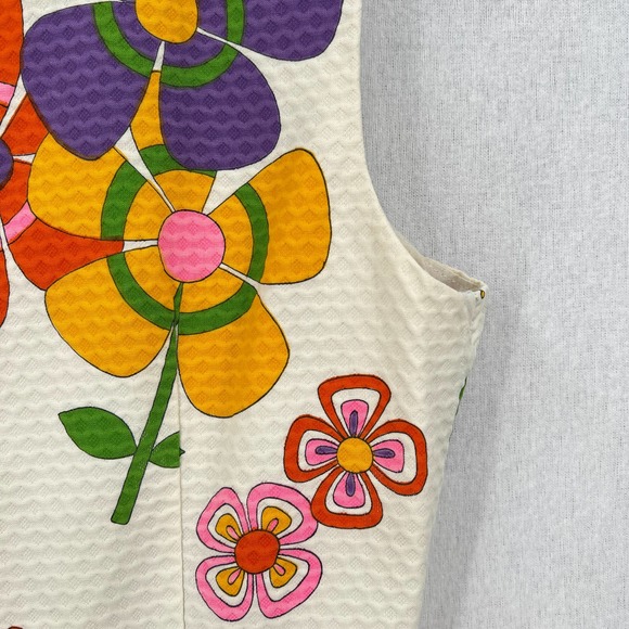 NEIMAN MARCUS Vintage 60s Dress Womens XS Small Off White Floral Print Mod Shift - Picture 12 of 16